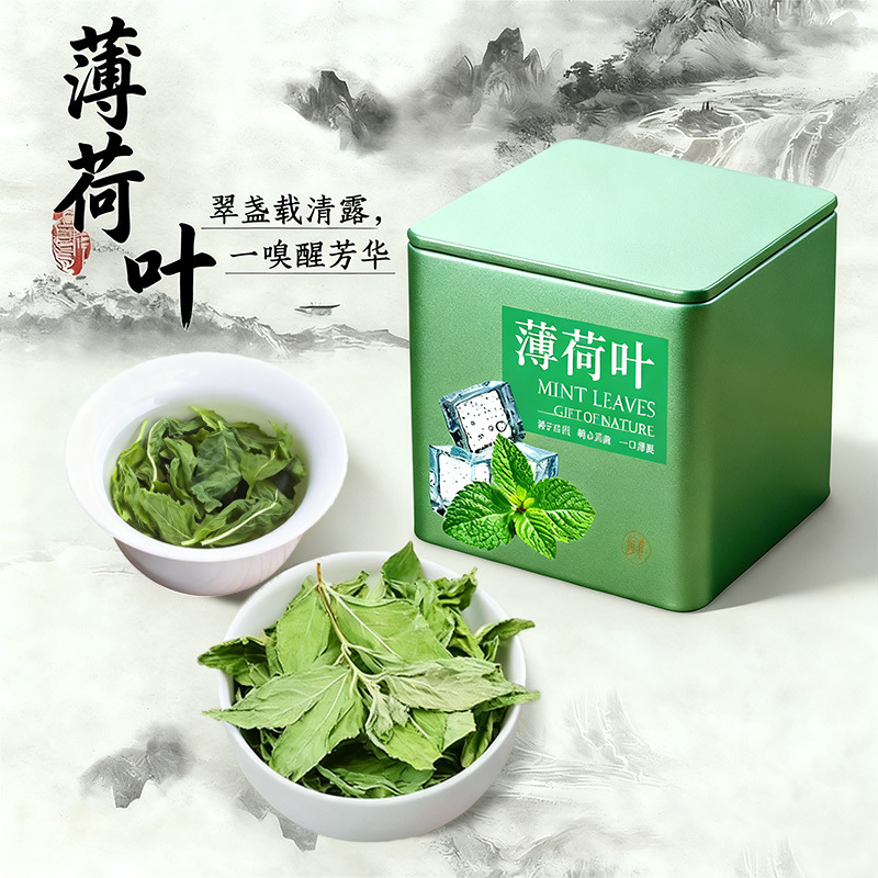 Mint Leaf Tea Is Selected Fresh and Additive-Free Mint Leaves, Dried and Refreshing Herbal Tea for Drinking in Cans