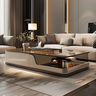 Living Room Coffee Table with Light Luxury, Simple Modern Glass Hollow High-End New Small Apartment Tea Table