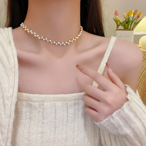 Light luxury niche super fairy versatile pearl necklace women's exquisite zircon internet celebrity same style temperament clavicle chain wholesale neck necklace