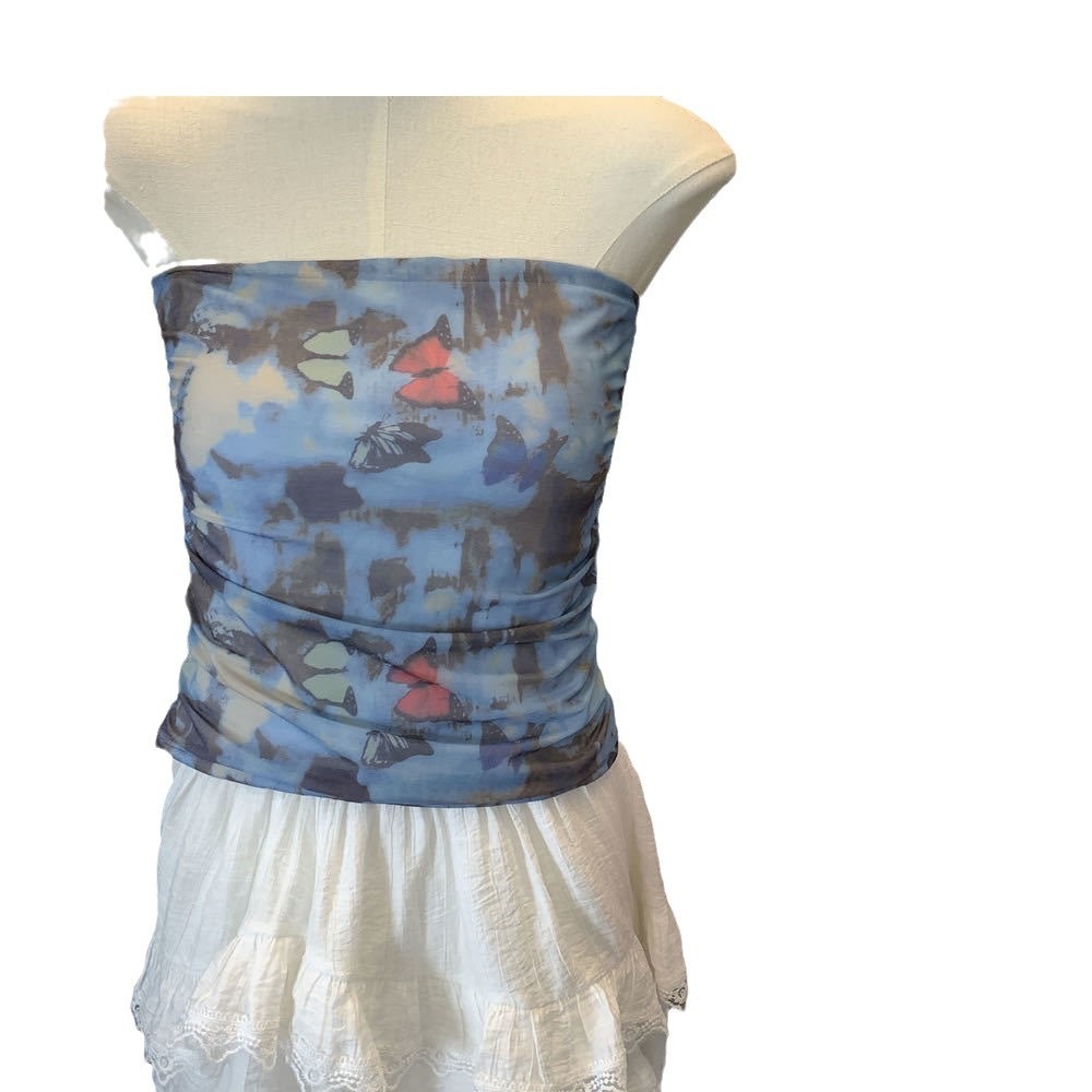 Nueva impresión de malla de estilo tailandés caliente alta elástica antideslizante para el pecho de la moda femenina delgada interior irregular arrugado universal