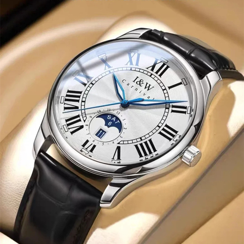 Manufacturer Wholesale Iw Watches Stainless Steel Couple Watches Moon Phase Mechanical Watches Leather Strap Watches Business Casual Men's and Women's Matching Watches
