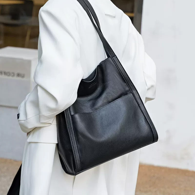 Women's Genuine Leather Tote Bag 2026 New Arrival Large Capacity Commuter Bag Top Grain Cowhide Shoulder Bag Fashion Simple Underarm Bag - Thumbnail 3