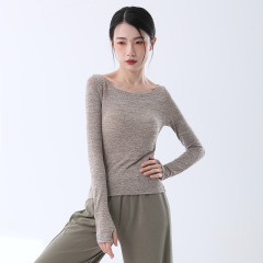 ニットのダンスの練習服の女性の現代のダンスの長袖のカバーは古典的なダンスの芸のテストの体室の底のシャツのトレーニング服を指します。