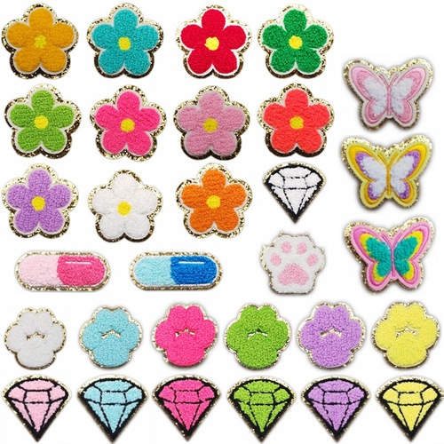 Cross-border hot-selling butterfly cat paw diamond pill chenille gelat gold edge towel embroidery embroidery cloth patch