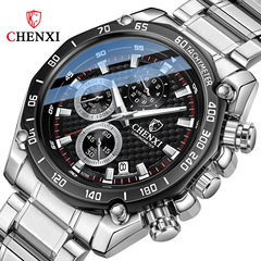 Multifunctional True Three Eyes Six Needles Calendar Dawn Men's Watch Steel Strap Classic Cool Fashion Sports Quartz Watch
