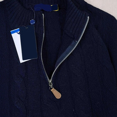 実拍RLラフ小馬標秋冬立襟セーター女性麻花カップル半ファスナー刺繍ニット上着