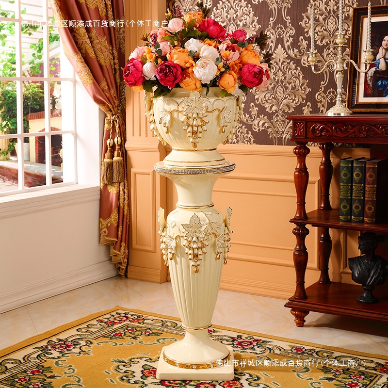 Ceramic European-Style Side Sofa Light Luxury Decorative Tv Cabinet Vase Tall Floor-Standing Luxury Living Room Ornament Flower Pot Large Size