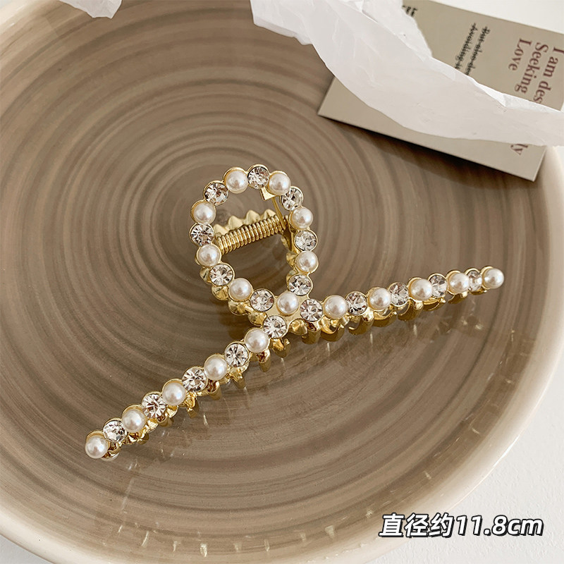 Korean Style Rhinestone ins Pearl Hairpin Women's Back of Head Large Grab Clip Hair Grab Hairpin Top Clip Shark Clip Headwear