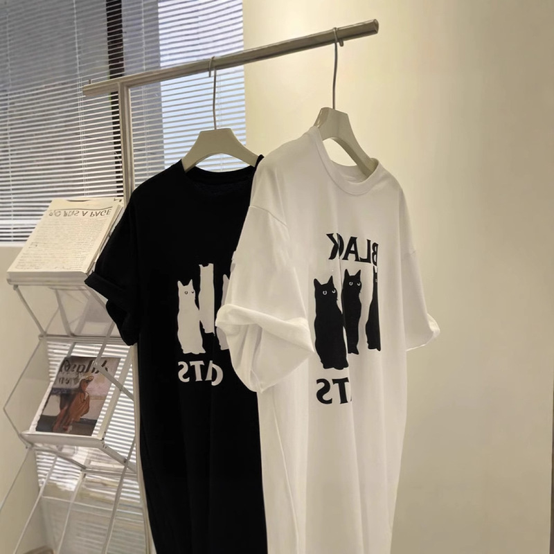 South Korea plus size Cotton Short-sleeved T-shirt Women's Summer Fat Girl's Half-sleeved oversize Loose Couple Casual Top