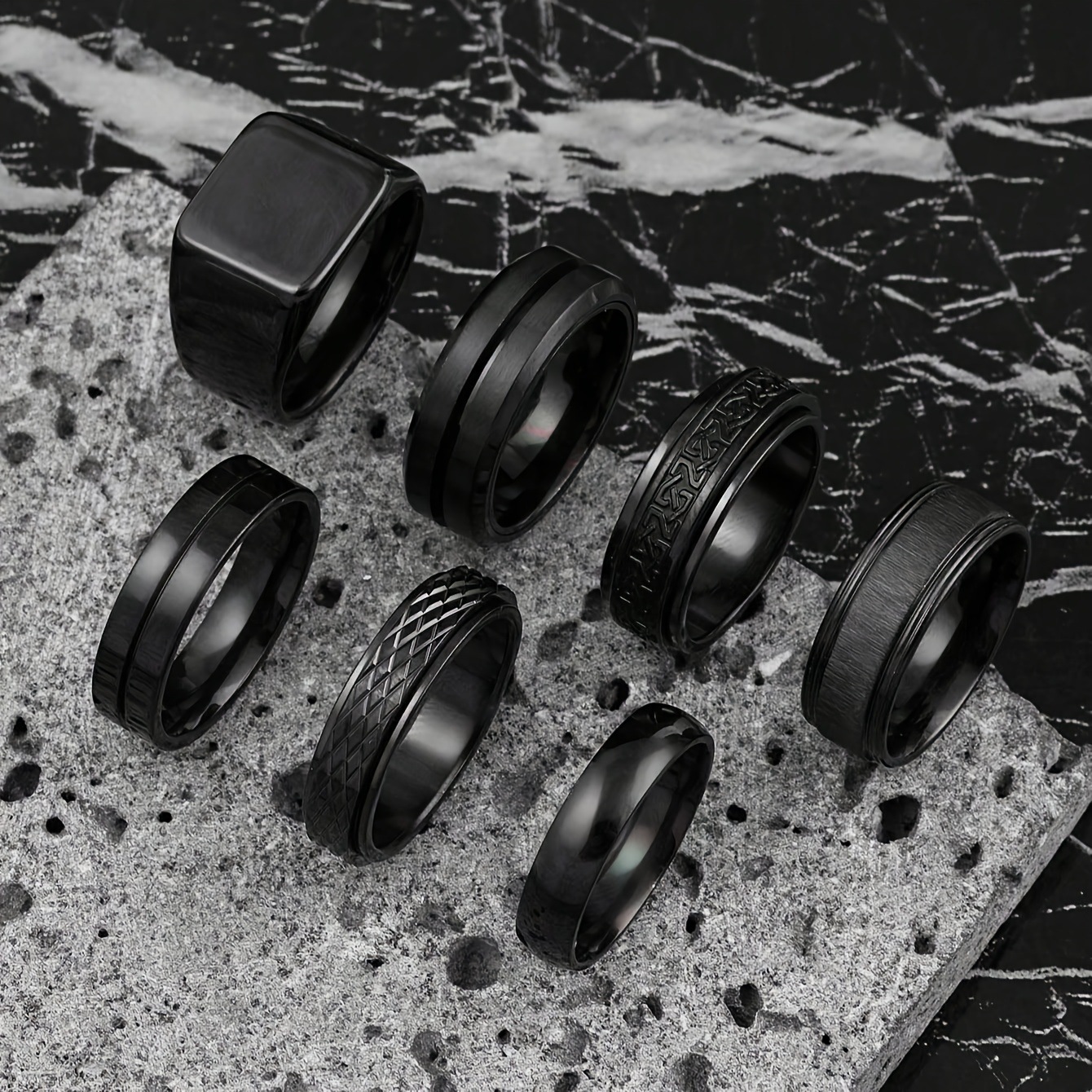 Temu Popular Stainless Steel Ring Set Cast Rotatable Chain Ring Men's Hip-Hop Punk Titanium Steel Jewelry