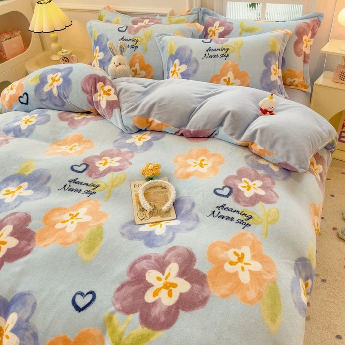 Demi-season velvet warm jeans, children's set, fleece fitted sheet, keep warm fleece duvet cover, 4 piece set, 3 piece set