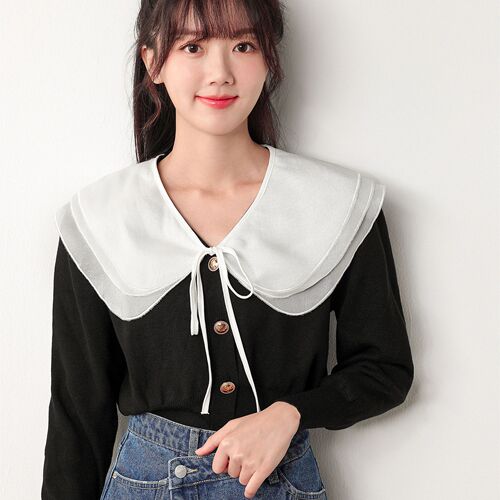 Soft gauze lace small shawl women's cape summer white multi-functional sun protection with skirt bow tie fake collar