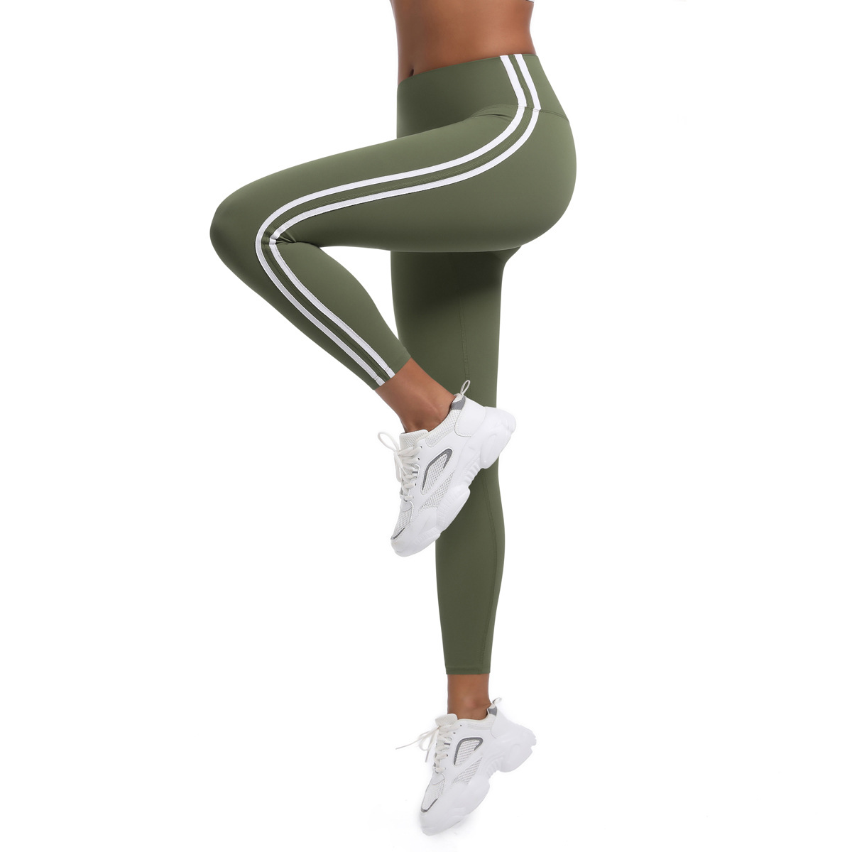 Fitness Sport Style Stripe Nylon Collarless Side Stripe Active Bottoms Leggings display picture 55