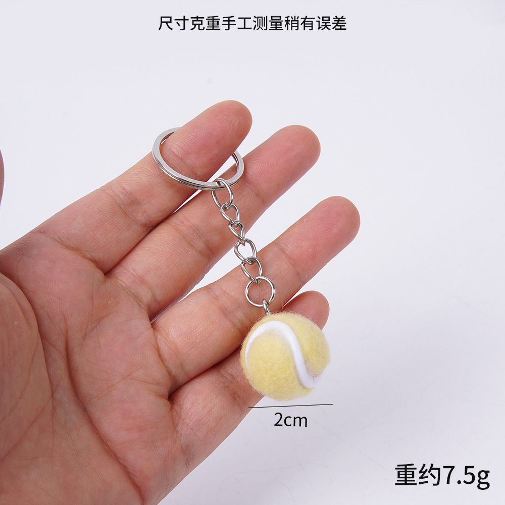 2cm 작은 밝은 노란색 테니스 공 열쇠 고리 스타일