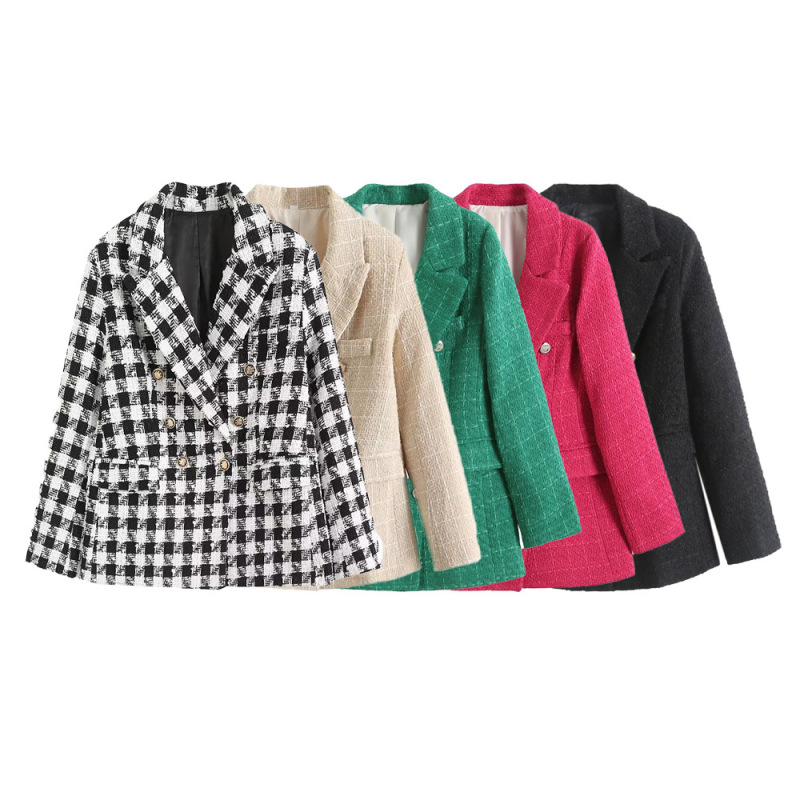 Cross-Border Foreign Trade 2025 Winter New Women's Fashion High-End Tweed Double-Breasted Blazer