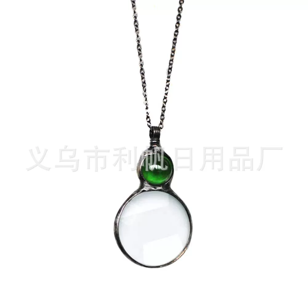 Pendant (Grands) Loupe Necklace, Magnifying Glass Pendant, Imitation Gold, 8.5×4.5 cm, 80 cm Chain