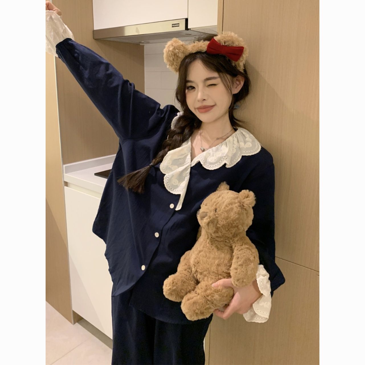 Autumn demi-season solid color cute pijama