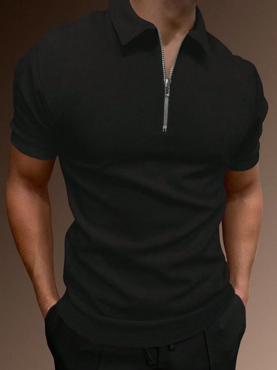 Europa y América comercio exterior transfronterizo hombre deportivo de verano camiseta de acondicionamiento físico con solapa de manga corta con media cremallera camiseta polo