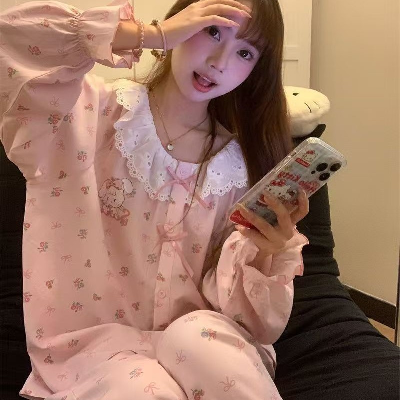 超萌卡通米科猫睡衣女春秋季长袖长裤ins风套装美少女休闲家居服|undefined