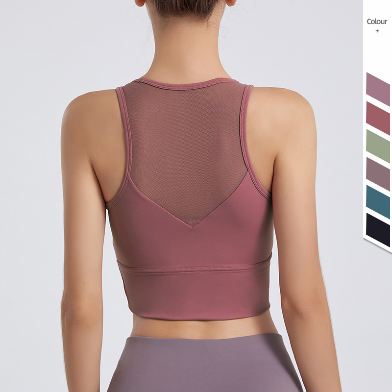 2024 nueva ropa de Yoga de las mujeres sin mangas de malla hueca de secado rápido chaleco deportivo adelgazamiento apretado sujetador de fitness top