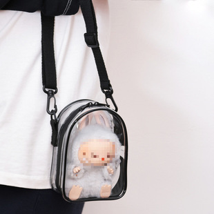 ⇞ Labubu 14/17cm Baby Bag Cotton Doll Shoulder Outing Bag Diagonal Pain Bag High Transparent Labubu Baby Walking Bag