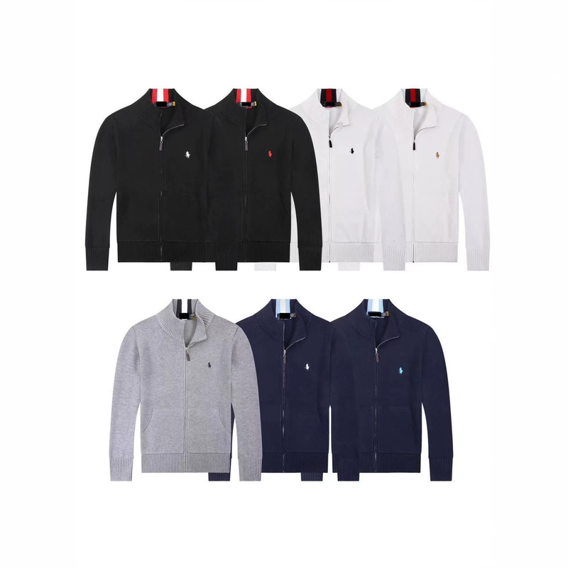 American-style casual sweater for men, full-zip cardigan, knitted cotton sweater, stand-up collar, youth pony jacket American-style casual sweater for men, full-zip cardigan, knitted cotton sweater, stand-up collar, youth pony jacket