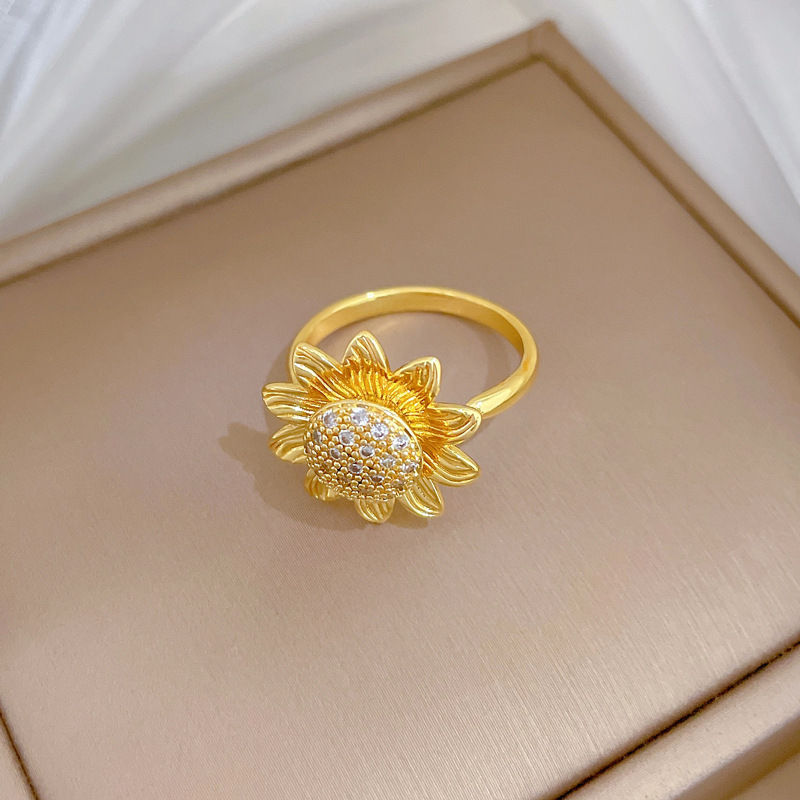 Anello girevole a forma di girasole, regolabile, gioiello semplice, anello giapponese, anello per coppie_voghion.com