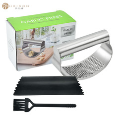 Amazon 430 stainless steel garlic press 3-piece set manual garlic paste maker ring garlic press garlic peeler