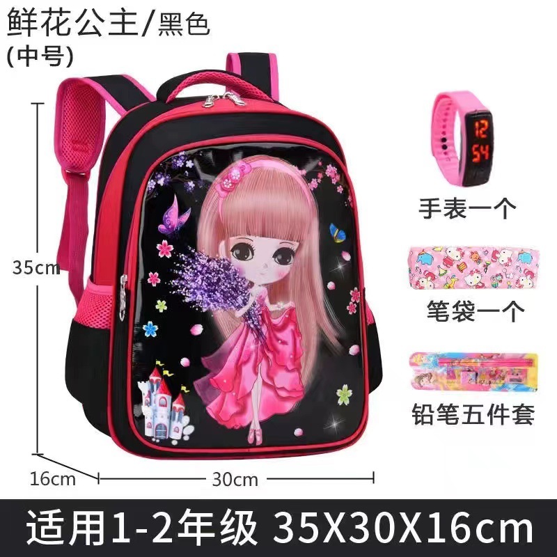Nuevo bolso de escuela primaria transfronterizo, bolso escolar para niños de la serie de princesas bonitas de dibujos animados para niñas, mochila reductora de carga versión coreana