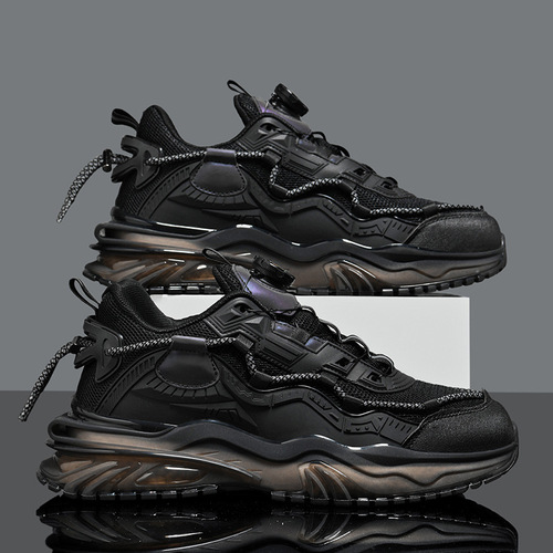 Black Warrior Men's Shoes Autumn Versatile Sports Youth Leisure Running Air Cushion Popcorn In Dad Trendy Shoes