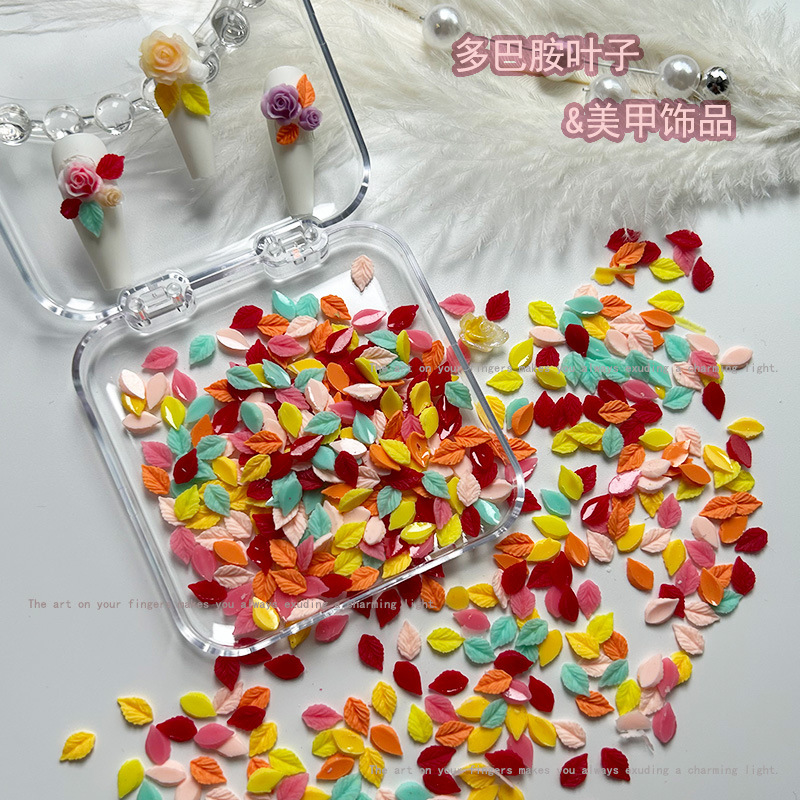 Little Red Book same style dopamine luminous small leaves nail jewelry simulation leaves 3D three-dimensional nail decoration accessories