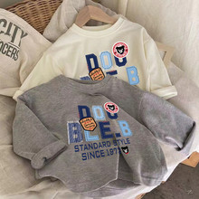 儿童长袖打底衫男女童棉新款上衣小童夏季男童宝宝卡通字母T恤