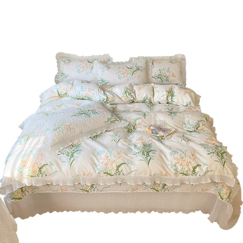 Princess style cotton bed cover three-piece set chiffon ruffle single quilt cover small fresh pure cotton four-piece set wholesale