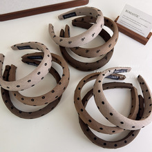 韩版小香风灰咖色系波点蝴蝶结小花布艺海绵发箍秋冬时尚高级头箍