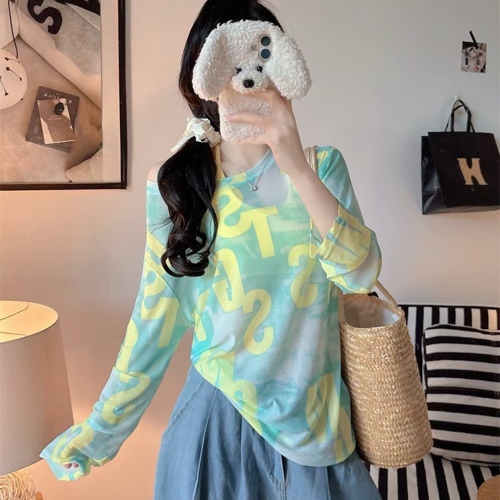2026 New Summer Style Thin Cover-up Women's Tie-Dye Mesh Long-Sleeved Lightweight Loose Sunscreen Ice Silk Top