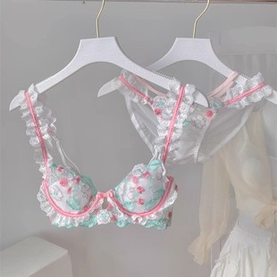 [French cup] summer thin lace embroidery top support sagging underwear ladies suit sweet pure bra