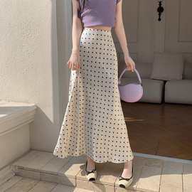 醋酸缎面半身裙女2025春夏季高腰垂感波点a字遮胯包臀长裙伞裙子