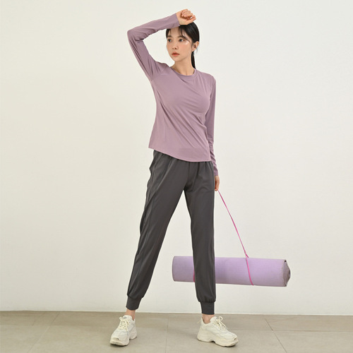 Fitness and Leisure Sports Set for Women, Autumn/Winter Quick-Drying Running T-Shirt, Loose Chilling Sensation, Professional Breathable Yoga Clothes for Wholesale