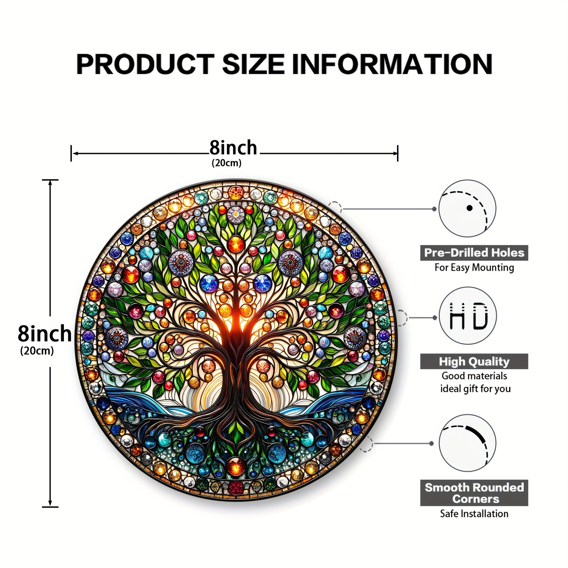 Árbol de la vida transfronterizo decorativo de color acrílico efecto de vidrio pared arte disco regalo colgante