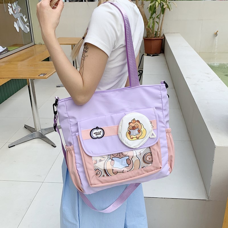 コントラストカラーステッチ 小中学生向け かわいい授業収納バッグ 和風新作二次元ガールショルダーバッグ|undefined