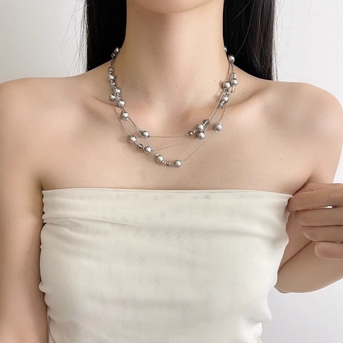 Layered multi-color gray pearl necklace long multiple ways to wear sweater chain luxury clavicle minority design necklace