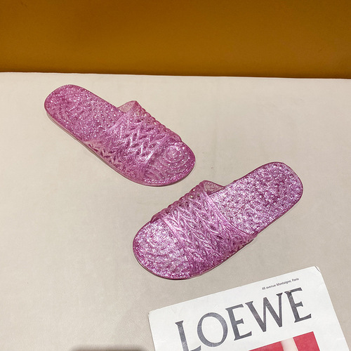 Slip-resistant cool sandals crystal fashionable summer women's viral outerwear transparent one-piece flat versatile beach match dress