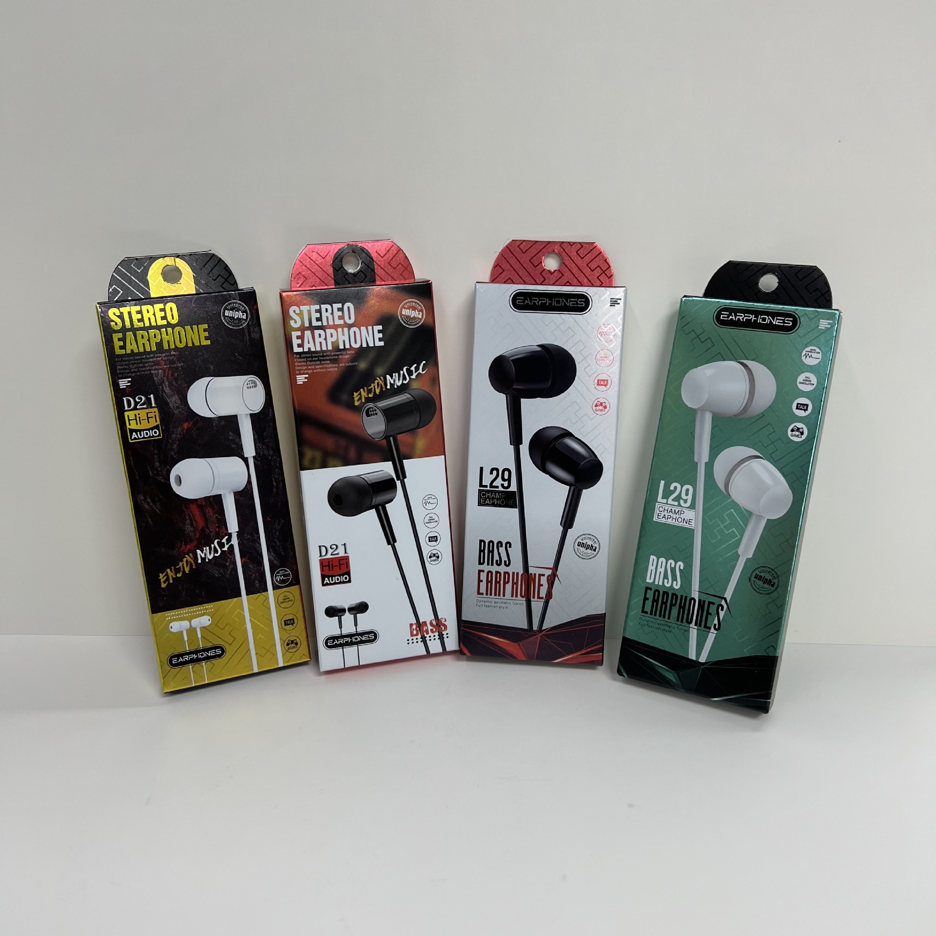 Good luck 365 earphone line in-ear packaging color box hifi wired headset neutral carton D21 L29 spot