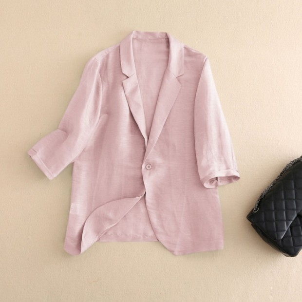 Damen Sommer Blazer Leicht Aus Baumwolle Seide Und Leinen_voghion.com