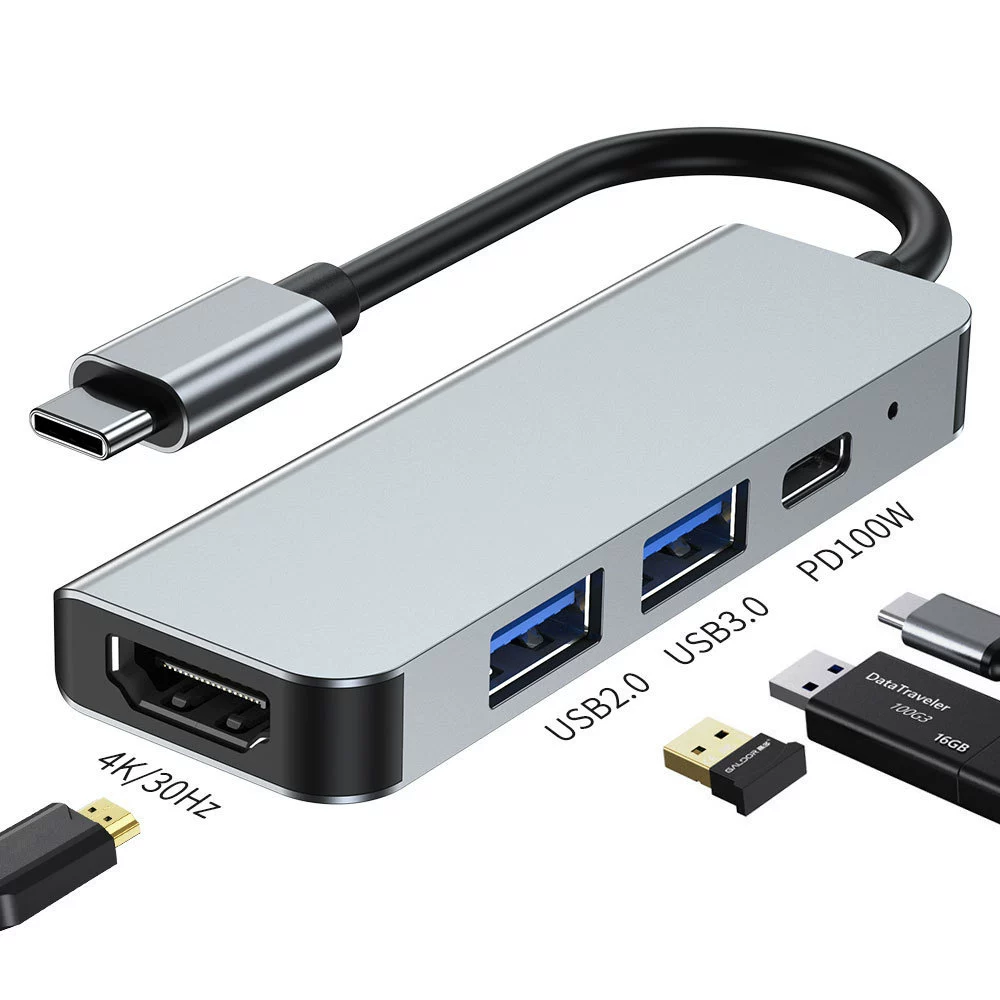 Многофункциональный USB3.0-хаб 4-в-1 с трансграничным типом C, многопортовая док-станция расширения
