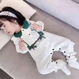 婴儿连体衣春秋纯棉套装外出爬服新生婴儿衣服秋装女宝宝公主哈衣