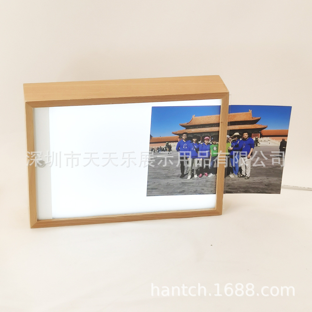 智能感应灯箱人体红外感应夜灯可换画感应夜灯实木床头灯氛围灯