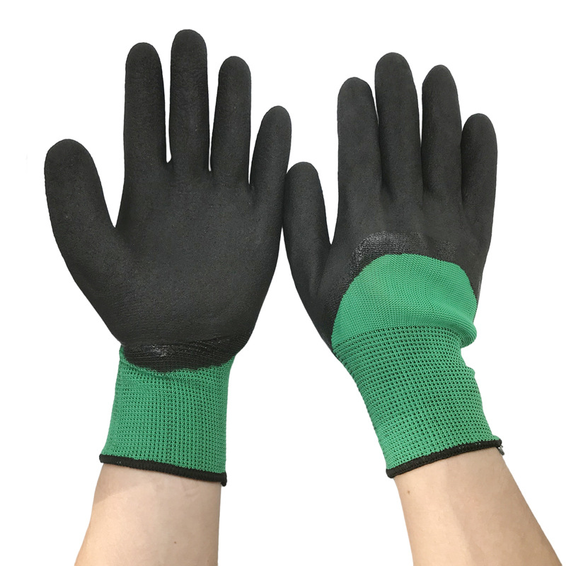 Labor protection gloves for work on the construction site, breathable, non-slip, wear-resistant, protective dipped gloves, 13-needle nylon latex full rubber gloves