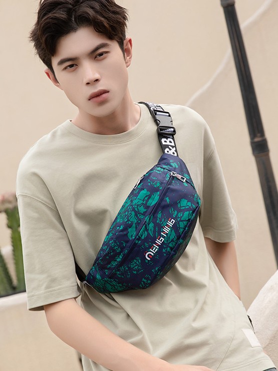 Bolso cruzado con letras de grafiti a la moda, bolso cruzado de nailon versátil y ligero para teléfono móvil, bolso de cintura portátil para exteriores, bolso de pecho para hombre