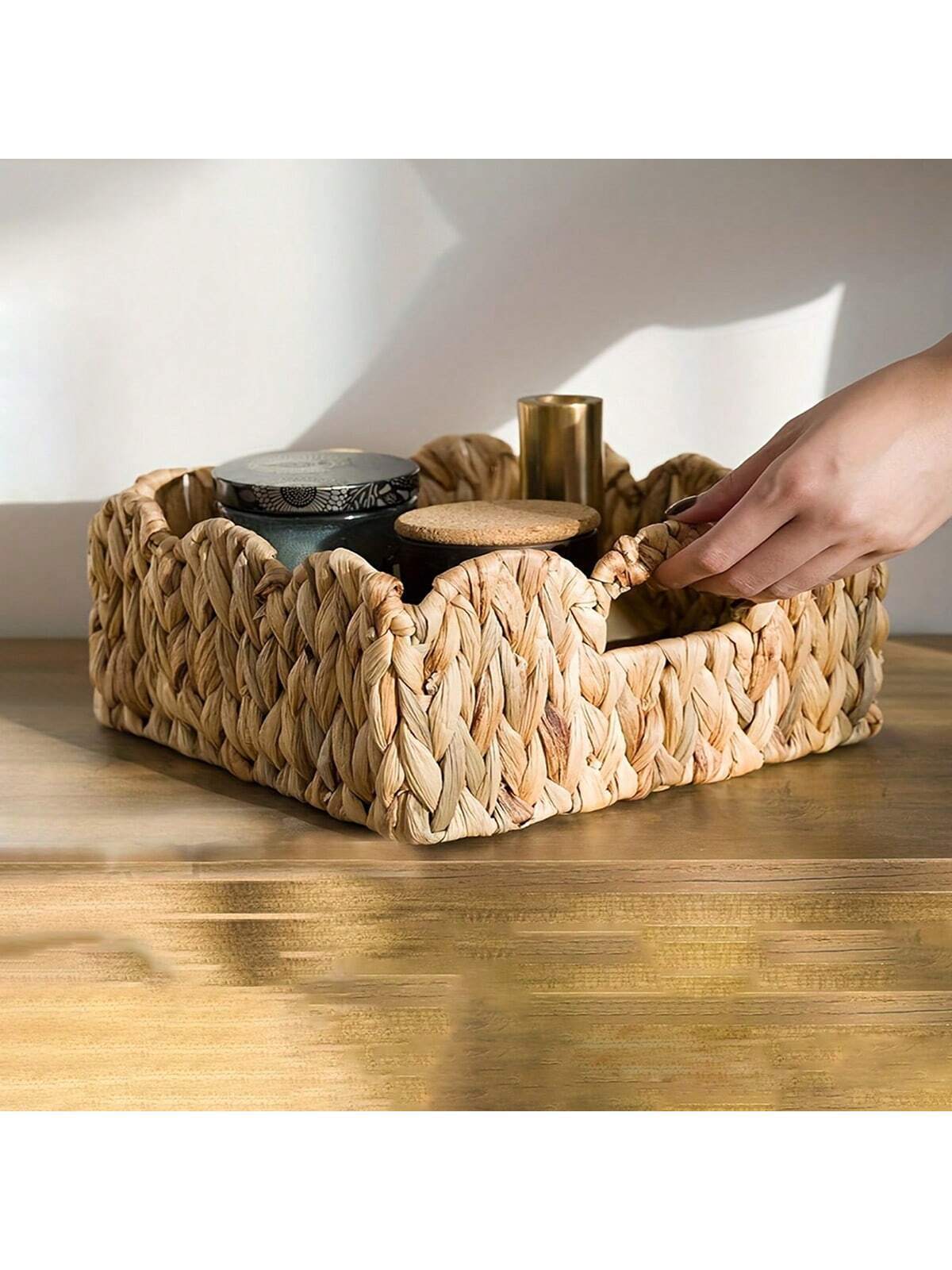 Cross-Border Dropshipping Gourd Grass Handle Woven Storage Basket Flower Edge Rattan Storage Basket Desktop Coffee Table Cabinet O1CN01U9TFr22ENlsnNlBs0 !!2218715578733 0 Cib